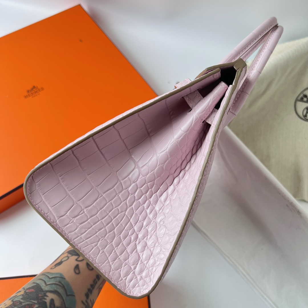 에르메스 버킨백25 핑크 은장 악어가죽